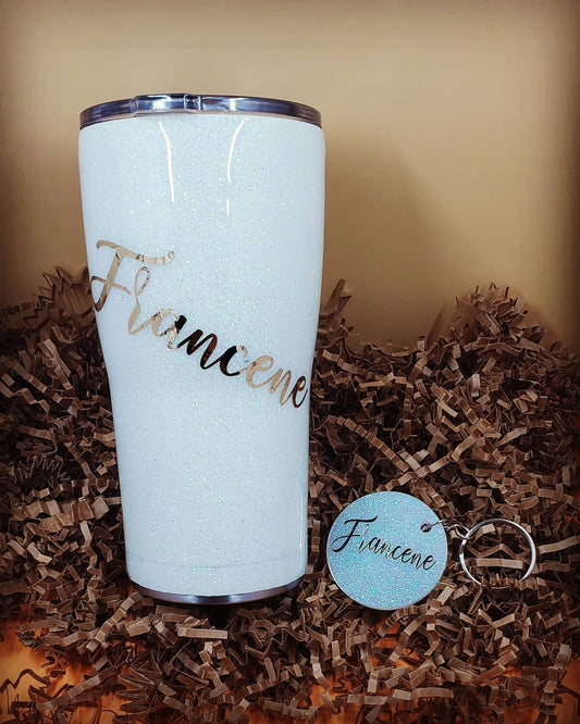 Custom White Glitter Tumbler