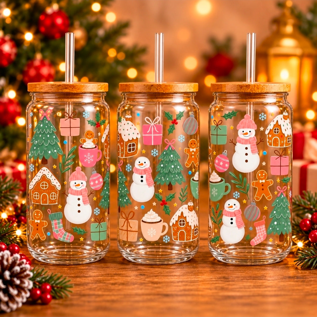 Snowmen glass can